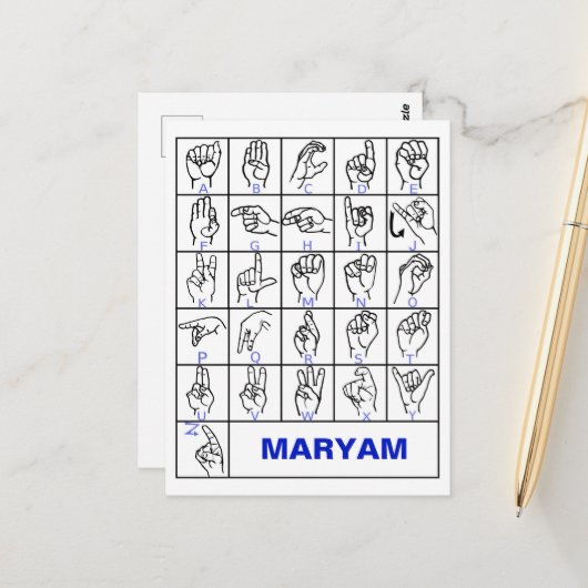 Amerikaanse Gebarentaal Alfabet, ASL Doof Briefkaart (Voorkant / Achterkant in situ)