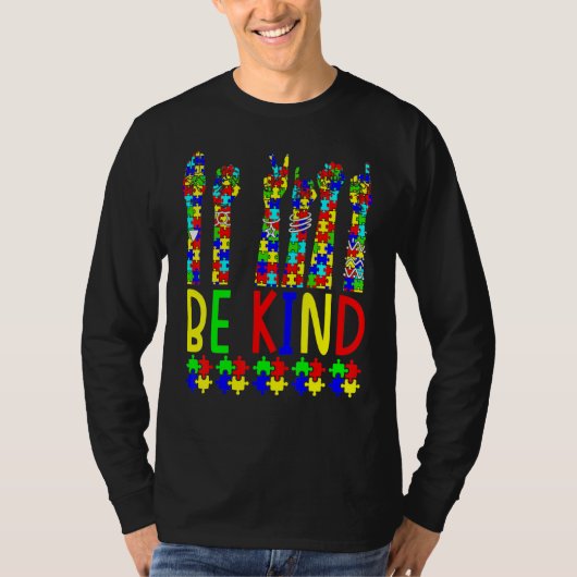 Amerikaanse gebarentaal Be Kind Hand Puzzel Autism T-shirt (Voorkant)