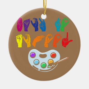 Amerikaanse gebarentaal Terug naar school ASL Keramisch Ornament