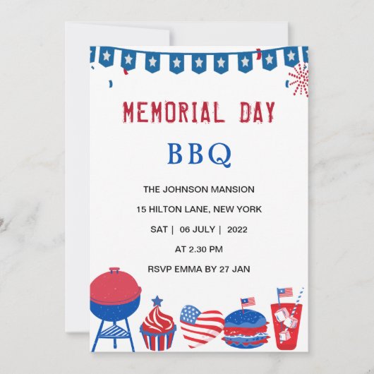 Amerikaanse gedenkdag BBQ-partij Kaart (Voorkant)