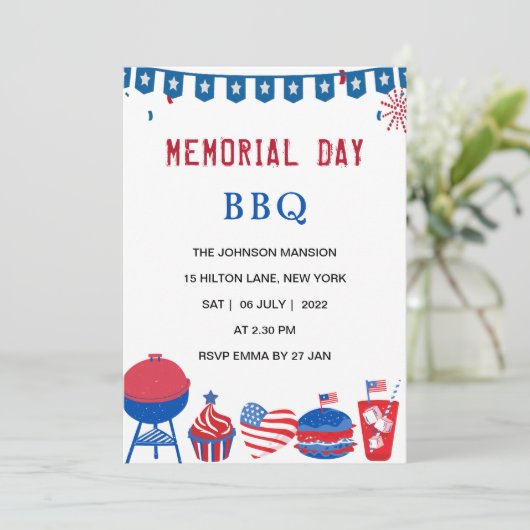 Amerikaanse gedenkdag BBQ-partij Kaart (Staand voorkant)