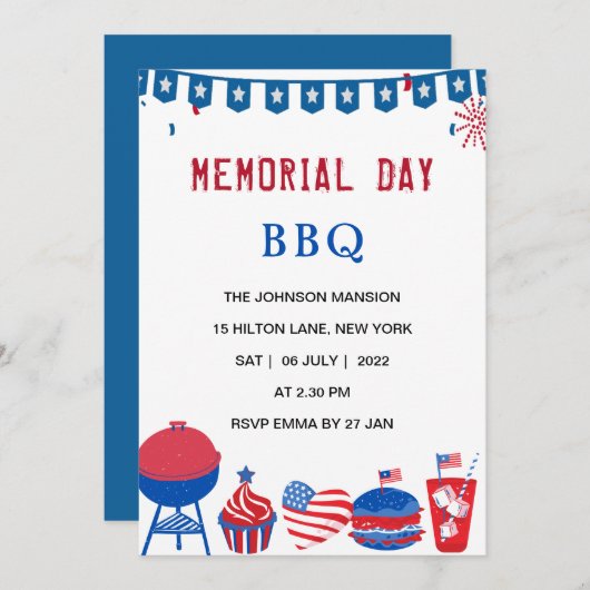 Amerikaanse gedenkdag BBQ-partij Kaart (Voorkant / Achterkant)