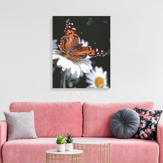 Amerikaanse geschilderde Lady Butterfly op Daisy C Canvas Afdruk (Insitu (Woonkamer))