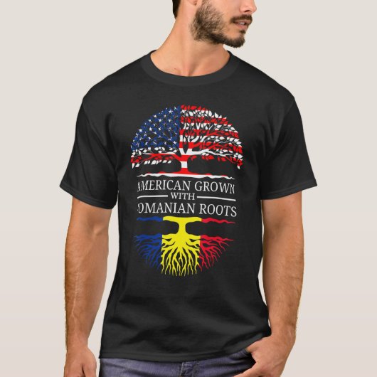 Amerikaanse geteeld met Roemeense wortels USA Flag T-shirt (Voorkant)