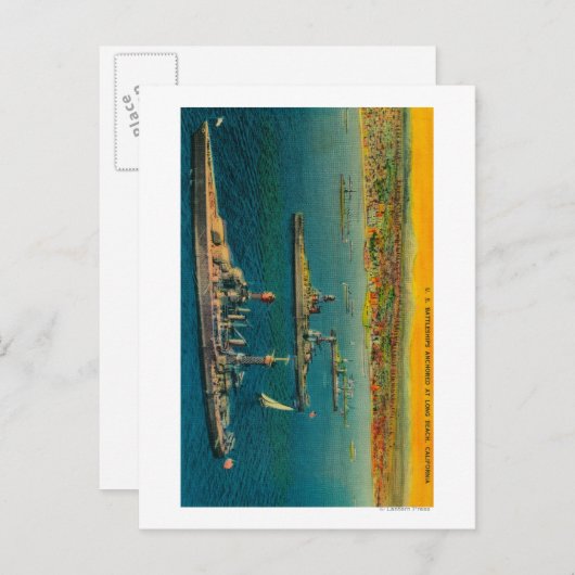 Amerikaanse gevechtstroepen verankerd op strand va briefkaart (Voorkant / Achterkant)