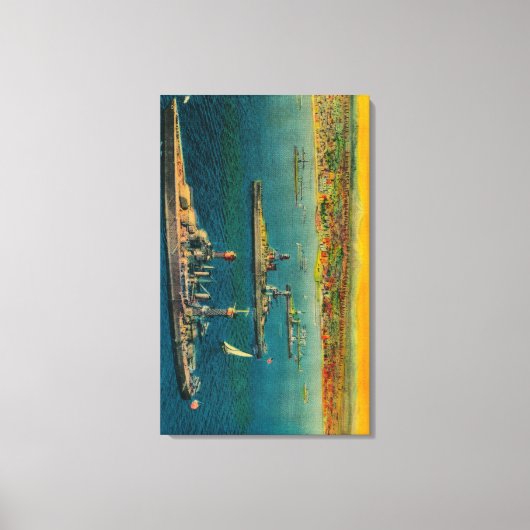 Amerikaanse gevechtstroepen verankerd op strand va canvas afdruk (Voorkant)