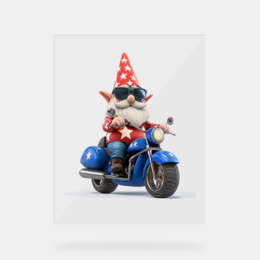 Amerikaanse Gnome Riding Motorcycle Acryl Bord (Voorkant)