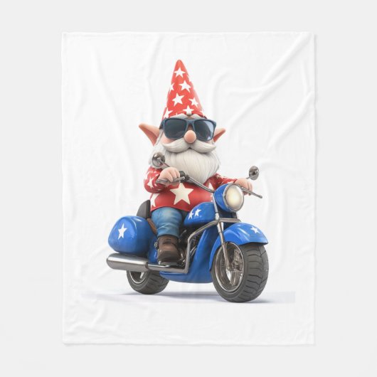 Amerikaanse Gnome Riding Motorcycle Fleece Deken (Voorkant)