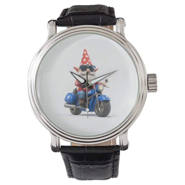 Amerikaanse Gnome Riding Motorcycle Horloge (Voorkant)