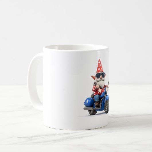 Amerikaanse Gnome Riding Motorcycle Koffiemok (Voorkant links)