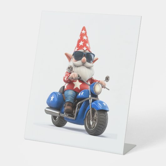 Amerikaanse Gnome Riding Motorcycle Reclamebord Met Voetstuk (Voorkant)