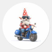 Amerikaanse Gnome Riding Motorcycle Ronde Sticker (Voorkant)