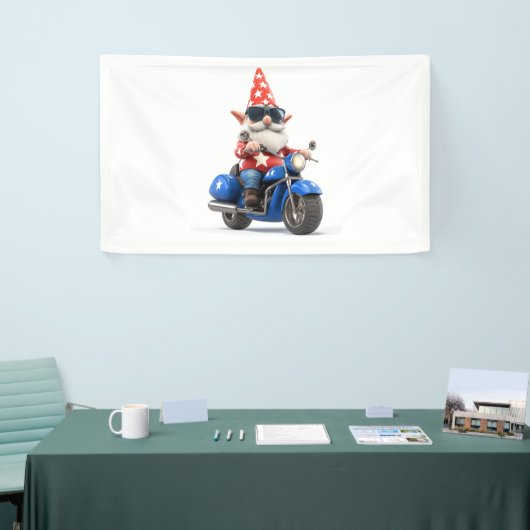 Amerikaanse Gnome Riding Motorcycle Spandoek (Beurs)
