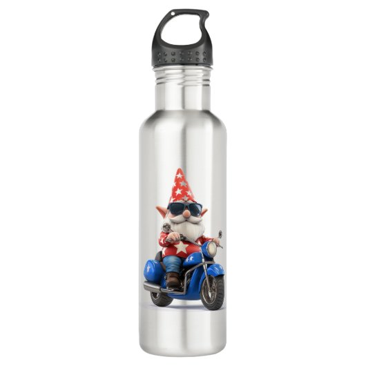 Amerikaanse Gnome Riding Motorcycle Waterfles (Voorkant)