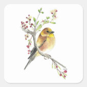 Amerikaanse Goldfinch Bird Berries Vierkante Sticker (Voorkant)