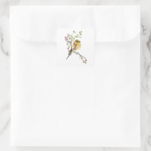 Amerikaanse Goldfinch Bird Berries Vierkante Sticker