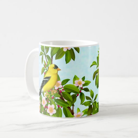 Amerikaanse Goldfinch Bird in Apple Tree Mok (Voorkant links)