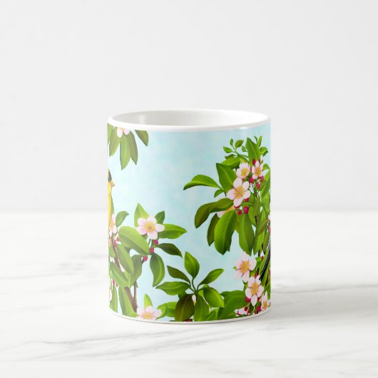 Amerikaanse Goldfinch Bird in Apple Tree Mok (Center)