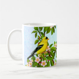 Amerikaanse Goldfinch Bird in Apple Tree Mok