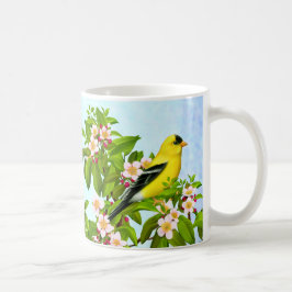 Amerikaanse Goldfinch Bird in Apple Tree Mok