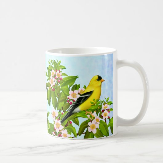 Amerikaanse Goldfinch Bird in Apple Tree Mok (Rechts)