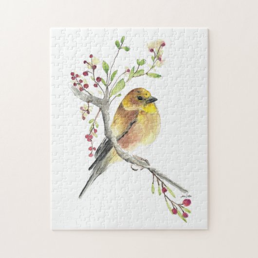 Amerikaanse Goldfinch Bird Waterverf Art Legpuzzel (Verticaal)