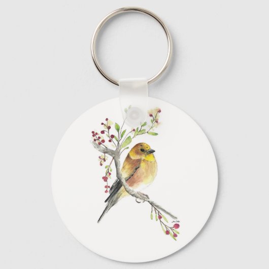 Amerikaanse Goldfinch Bird Waterverf Art Sleutelha Sleutelhanger (Voorkant)