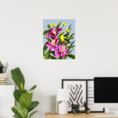 Amerikaanse Goldfinch en Alstroemeria Flower Art Poster (Thuiskantoor)