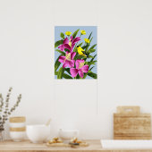 Amerikaanse Goldfinch en Alstroemeria Flower Art Poster (Keuken)