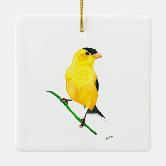 Amerikaanse Goldfinch Keramisch Ornament (Achterkant)