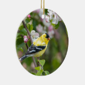 Amerikaanse Goldfinch met lentesappelbloesems Keramisch Ornament (Rechts)