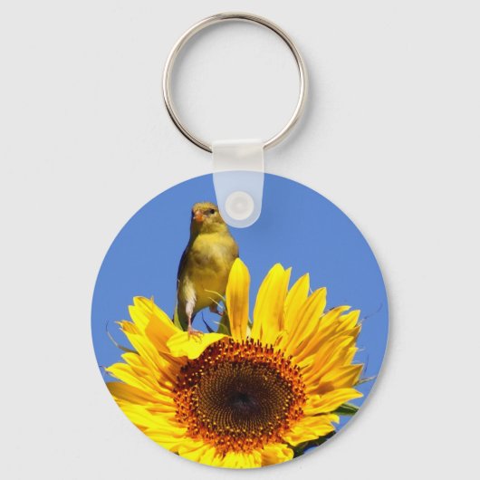 Amerikaanse Goldfinch op zonnebloem Sleutelhanger (Voorkant)