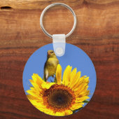 Amerikaanse Goldfinch op zonnebloem Sleutelhanger (Voorkant)