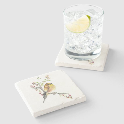 Amerikaanse Goldfinch Waterverf Art Stone Onderzet Stenen Onderzetter (Zijkant)