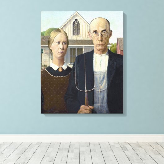 Amerikaanse Gothic - Grant Wood Canvas Afdruk (Insitu (Houten vloer))