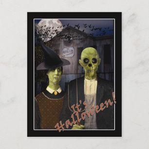 Amerikaanse Gothic Halloween Spukhuis Briefkaart