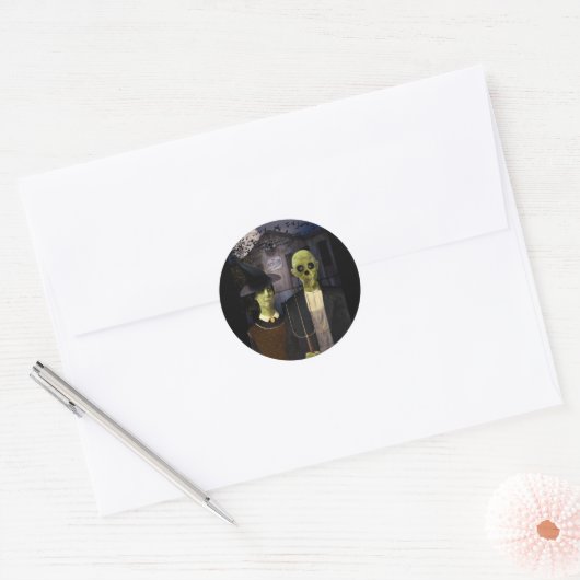 Amerikaanse Gothic Halloween Spukhuis Ronde Sticker (Envelop)