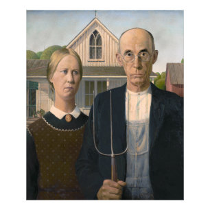 Amerikaanse Gothic: Landleven Arme Plattelandboer Foto Afdruk