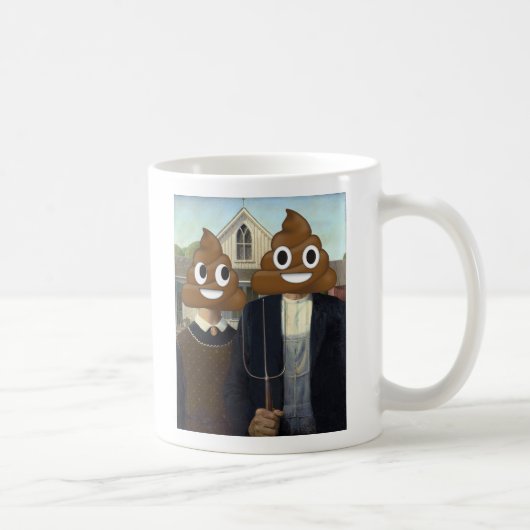 Amerikaanse Gothic met Happy Poop Koffiemok (Rechts)