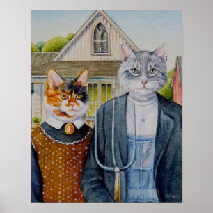 Amerikaanse Gothic Parody Painting Waterverf 11x14 Poster