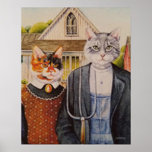 Amerikaanse Gothic Parody Painting Waterverf 16x20 Poster