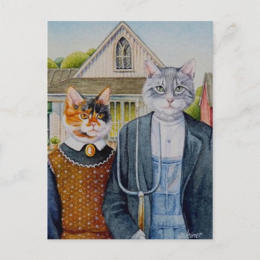 Amerikaanse Gothic Parody Painting Waterverf Art Briefkaart (Voorkant)