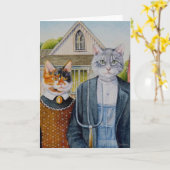 Amerikaanse Gothic Parody Painting Waterverf Art Kaart (Gele Bloem)