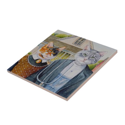 Amerikaanse Gothic Parody Painting Waterverf Art Tegeltje (Zijkant)