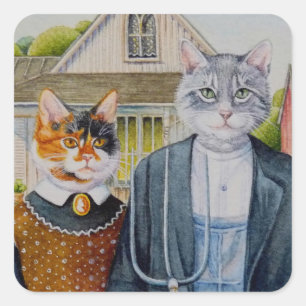 Amerikaanse Gothic Parody Painting Waterverf Art Vierkante Sticker