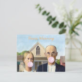 Amerikaanse Gothic Pink Gum House Warming Kaart (Staand voorkant)