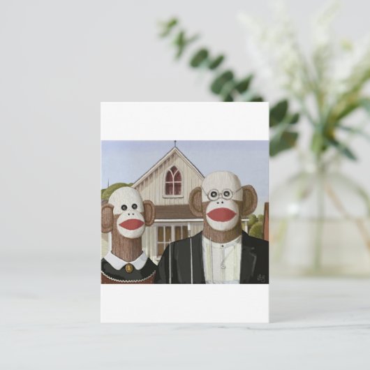 Amerikaanse Gothic Socks-apen Briefkaart (Staand voorkant)