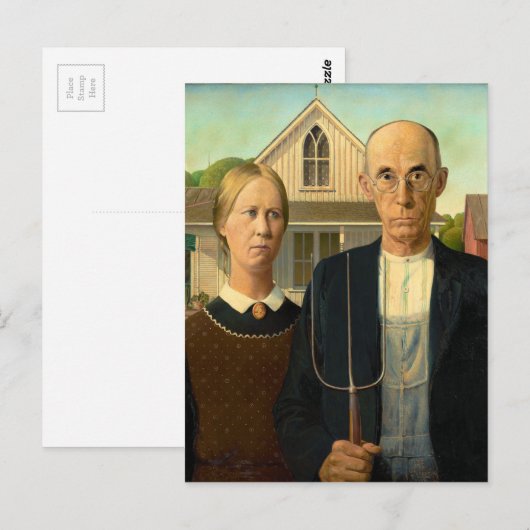 Amerikaanse Gothic van Grant Wood (1930) Briefkaart (Voorkant / Achterkant)