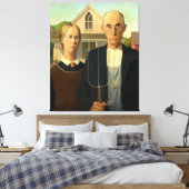 Amerikaanse Gothic van Grant Wood (1930) Canvas Afdruk (Insitu (Slaapkamer))