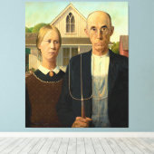 Amerikaanse Gothic van Grant Wood (1930) Canvas Afdruk (Insitu (Houten vloer))